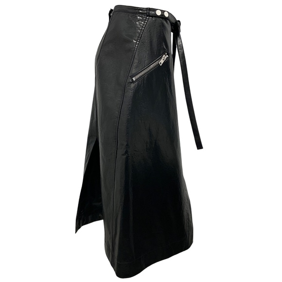 3.1 PHILLIP LIM BLACK FAUX LEATHER MOTO WRAP SKIRT - Picture 2 of 5